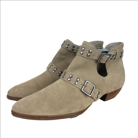 Anthropologie Matisse Neil Booties Size 8.5 Suede Leather Studded Buckle Western - Picture 1 of 14